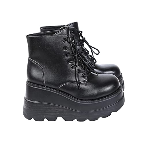 QZQZ Damen Punk Goth Plattform Stiefel Gothic Keil Chunky Ins Motorrad Mid-Calf Combat Knie High Zipper Stiefel Ritterstiefel von QZQZ