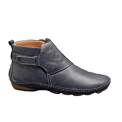 QZQZ Stiefel Damen Kurzschaft Stiefel Retro Winter Stiefel Flache Stiefeletten Herbst Winter Reiterstiefel Damen Lederstiefel Elegant Ankle Boots Kurz Stiefel Winterschuhe Damenstiefel von QZQZ