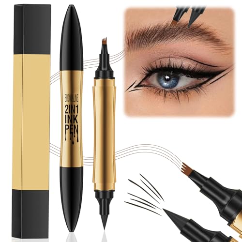 Qaestuan Augenbrauenstift, 3D Wasserfest mit 4 Gabelspitzen Applikator, 2-in-1 Microblading Augenbrauenstift Wischfest Eye Brow Pencil, Hellbraun von Qaestuan