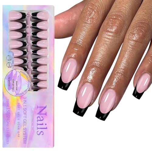 Elegante 150pcs Schwarze Französische Tippspresse Auf Nägeln Kurzer Sarg Künstliche Acrylnägel 15 Größen Für Frauen von Qaonsciug