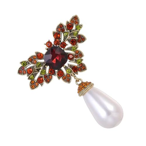 Exquisite Handgefertigte Perlen Und Grüne Rote Brosche Mit Datenlosen Design Premium Legierungsmaterialien Materiallapel Pin Elegant Red Pearls Statement Pin von Qaonsciug
