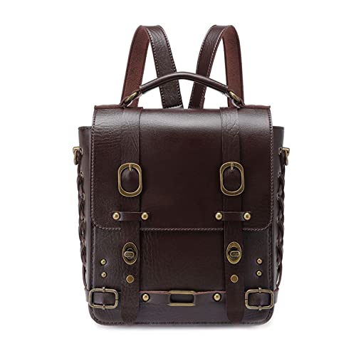 Frauen PU Leder Rucksack Vintage Kette Schulter Tasche Retro Umhängetaschen Weibliche Top Handtasche Vielseitige Reisetasche von Qaonsciug