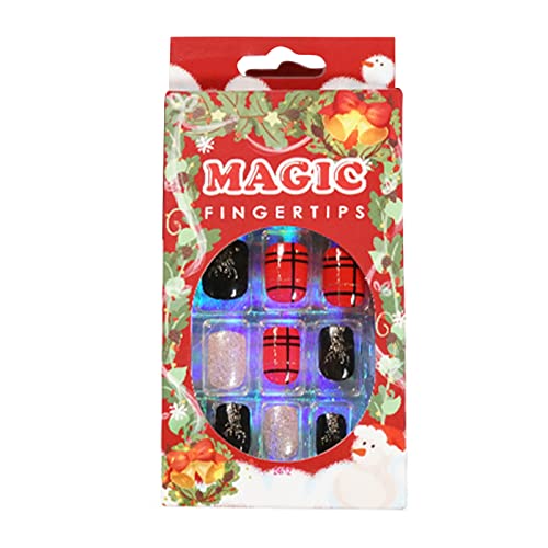 Glänzende Drücken Sie Auf Den Nägeln Rot Kurz Quadratisch Künstliche Nägel Schneeflocke Volle Abdeckung Acrylnägel Weihnachten Falsche Nägel Für Frauen Und Mädchen von Qaonsciug