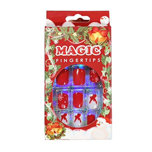 Glänzende Drücken Sie Auf Den Nägeln Rot Kurz Quadratisch Künstliche Nägel Schneeflocke Volle Abdeckung Acrylnägel Weihnachten Falsche Nägel Für Frauen Und Mädchen von Qaonsciug