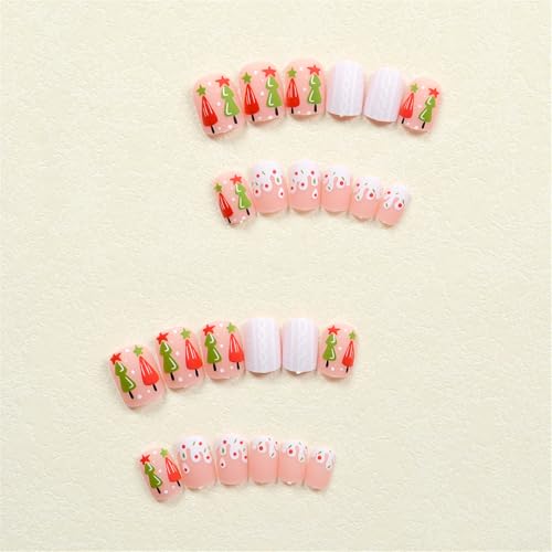 Kurze Quadratische Künstliche Nägel Vollständige Abdeckung Zum Aufkleben Auf Die Nägel Mit Weihnachtsbaum Motiven Weihnachtliche Press On Nägel Für Frauen Und Mädchen von Qaonsciug