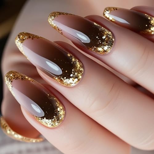 Mandelpresse Nägeln Gefälschte Nägel Pailletten Klebstoff Auf Künstlichem Acryl 24PCS Stick Für Frauen Mädchen Design Falsch Nagel von Qaonsciug