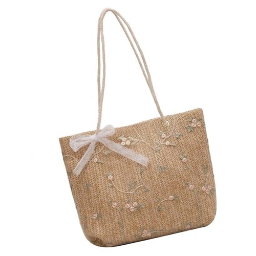 Modische Stroh Spitzen Handtasche Große Kapazität Strand Blumen Umhängetasche Für Damen Urlaub Und Reisen Lässige Shopper Tasche von Qaonsciug