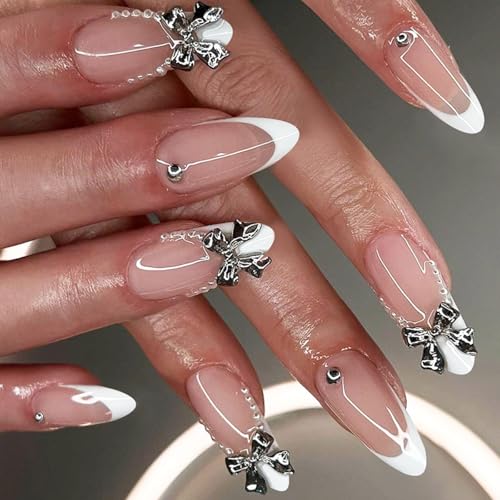 Nägel Zum Aufdrücken Mit Französischer Spitze Metallschleifen Designs 24 Stück Künstliche Nägel Für Frauen Zum Aufkleben Auf Nägel Maniküre Nägel Kunst Nägel Zum Aufdrücken Mit Französischer Spitze Metallschleifen Designs 24 Stück Künstliche Nägel Für Frauen Zum Aufkleben Auf Nägel Maniküre Nägel Kunst von Qaonsciug