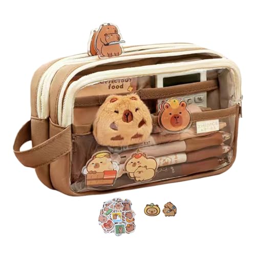 Qaonsciug Bleistiftkoffer Mit Großer Kapazität Mit Aufkleber Cartoon Tierstifte Beutel Tasche Schöne Stiftbeutel Geschenk Für Studentenbeutel Stiften Cartoon Capybara Hülle Große Kapazität von Qaonsciug