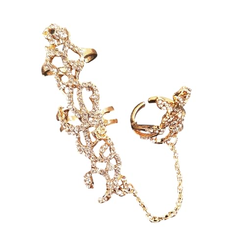 Qaonsciug Elegante Doppelfinger Strasssteine Ringe Verstellbare Blumen Design Frauen Party Schmuck Legierung Kette Link Accessoire Legierung Rose Designs Party Schmuck von Qaonsciug
