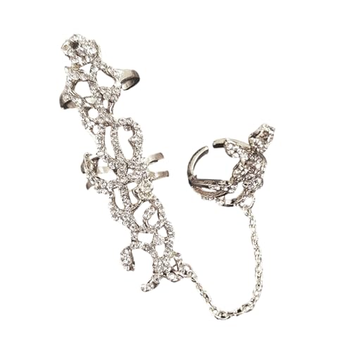 Qaonsciug Elegante Doppelfinger Strasssteine Ringe Verstellbare Blumen Design Frauen Party Schmuck Legierung Kette Link Accessoire Legierung Rose Designs Party Schmuck von Qaonsciug