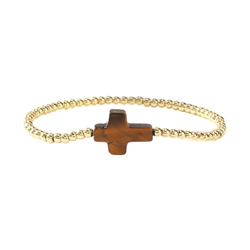 Qaonsciug Elegante Kreuze Design Armband Goldperlen Und Elastisches Kabel Armband Für Den Täglichen Gebrauch Oder Als Nachdenkliches Geschenk Geeignet von Qaonsciug
