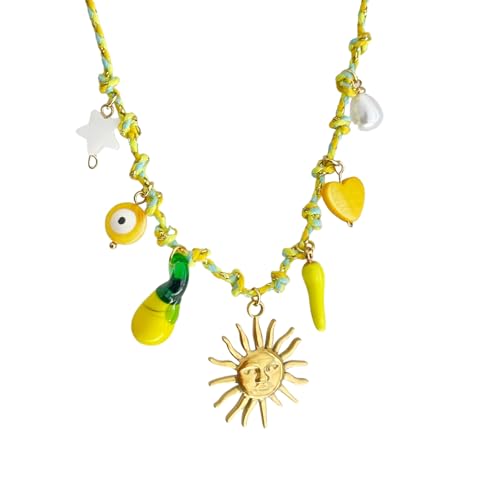 Qaonsciug Küstencharme Halskette Mit Schildkrötenschalenstarfischen Anhänger Ideal Für Strandbekleidung Oder Tägliche Modeaccessoires Knoten Seilkette Schmuck von Qaonsciug