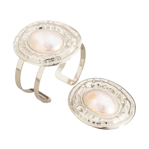 Qaonsciug Übertriebene Kreise Einstellbare Offene Manschettenknopfer Ringe Imitation Perlenzubehör Bequeme Schmuck Für Den Ganzen Tag Tragen Leichte Accessoires von Qaonsciug