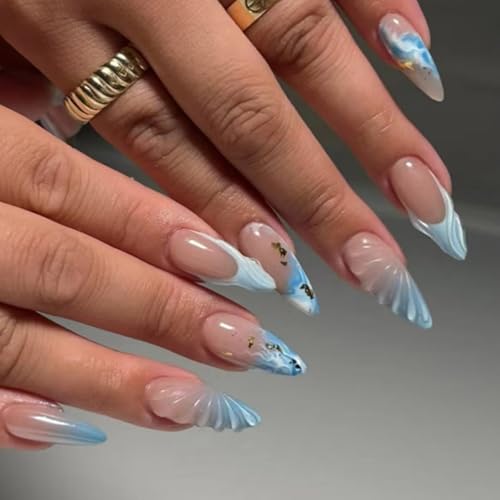 Zum Aufdrücken Der Nägel Mandelförmige Künstliche Nägel Mit Schleifendesigns Zum Aufkleben Der Nägel 3D Nägel Charm Nägel Mit Französischer Spitze Für Frauen von Qaonsciug