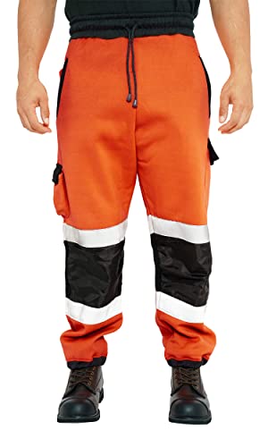 Qaswa Hi Viz Herren Arbeitshose mit reflektierenden fluoreszierenden Jogginghosen Sicherheit Fleece Arbeitnehmer von Qaswa