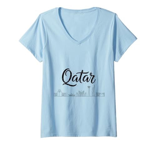 Damen Katar Skyline Reise Urlaub Outfits T-Shirt mit V-Ausschnitt von Qatar Casual Clothes T-Shirts