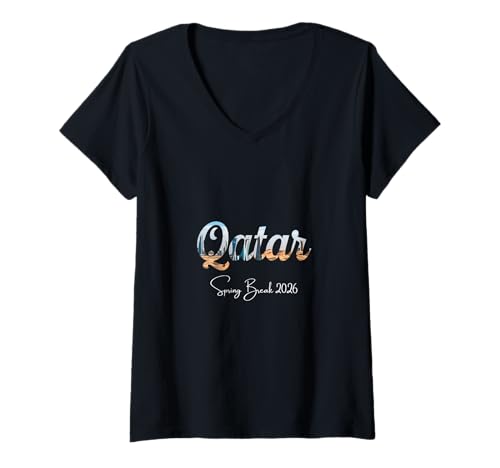Damen Qatar Spring Break 2026 Urlaubsreisen T-Shirt mit V-Ausschnitt Damen Qatar Spring Break 2026 Urlaubsreisen T-Shirt mit V-Ausschnitt von Qatar Spring Break Clothes T-Shirts