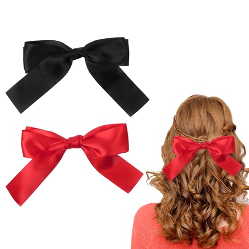 2 Stück Haarschleife Schwarz Damen Satin Haarspange Mit Schleife Krokodil Haarspangen Mädchen Schleife Haarschmuck für Damen Weihnachten Hochzeit Geburtstag von Qaziuy