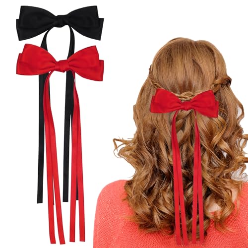 2 Stück Schwarz Rot Haarschleifen Schleife,Schleifen Haarspangen mit Langem Schwanz Damen Französische Haarspangen Niedliche Mädchen Schleife Haarschleife von Qaziuy