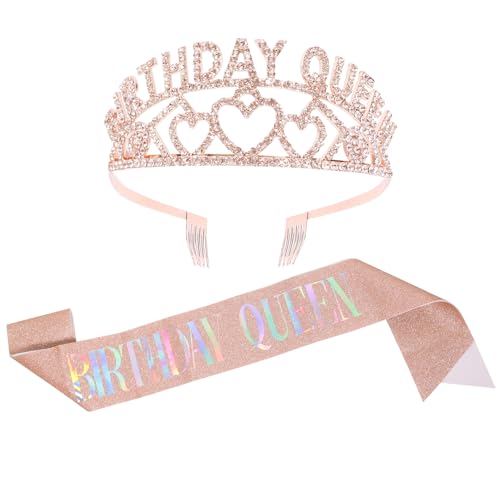 Geburtstag Krone Schärpe Set，Kristall Geburtstag Königin Diadem Frauen Mädchen Geburtstag Krone & Schärpe Prinzessin Party Zubehör für Alles Gute zum Geburtstag PartyZubehör, Geschenkartikel von Qaziuy