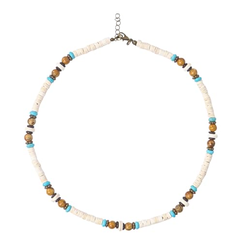 Qaziuy Surfer Kette Herren,Surfer Halskette mit Kokosnuss Perlen Handmade Handmade Muschelkette Strand Schmuck Sommer Kette Holz (Weiß) von Qaziuy
