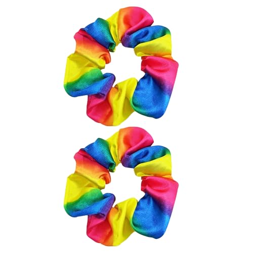 Regenbogen-Haargummis, 2 Stück, Regenbogen-Haargummis, elastischer Pferdeschwanz-Halter für Frauen und Mädchen, Partyzubehör von Qaziuy