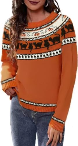 Qbily Herbst Halloween Strickpullover für Damen Winter Urlaub Weihnachten Pullover Sweatshirt Tops, Halloween-725, M von Qbily