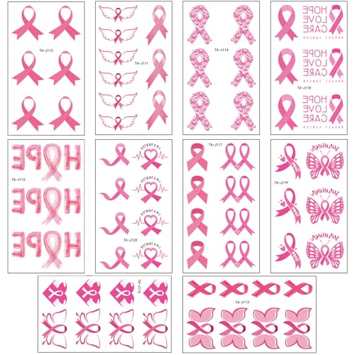 10 Blätter Brustkrebsbewusstsein Tätowierter Aufkleber Band Temporär Tätowierter Temporärer Aufkleber Dekoration Für Party von Qcbuegof