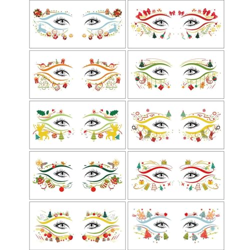 10Sheet Christmas Eye Tatoos Aufkleber Leicht Zu Auftragen Und Sicher Wasserdicht Für Erwachsene Und Kinder Alle Alterszeiten Temporärer Aufkleber Urlaubsgesichtsdekorationen von Qcbuegof