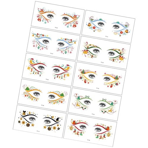 10Sheet Christmas Eye Tatoos Aufkleber Leicht Zu Auftragen Und Sicher Wasserdicht Für Erwachsene Und Kinder Alle Alterszeiten Temporärer Aufkleber Urlaubsgesichtsdekorationen von Qcbuegof