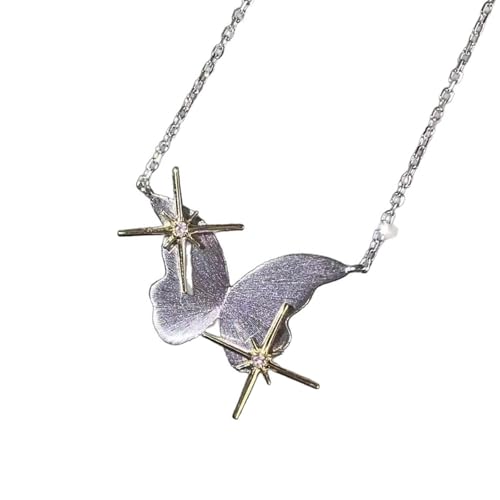 Einzigartige geometrische Halskette Schmetterling moderne Kette Halsband Metall gebürstet mit vier Spitzen Akzent Stern Stück Schmuck vier Punkte Stern Schmetterling Halskette von Qcbuegof