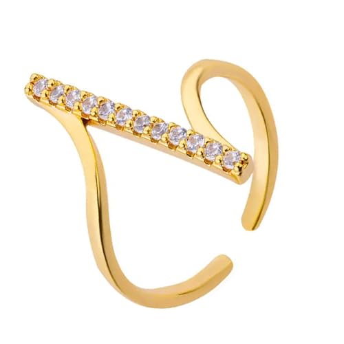 Elegante gewellte Ringe mit geometrischen Zirkoniasteinen Kirsite vergoldet oder versilbert Hochzeitsringe Damenmode robust Gold oder Silber geometrische Accessoires, wie beschrieben, wie beschrieben von Qcbuegof