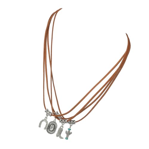 Elegante mehrschichtige Cowgirl-Halskette mit Quasten und braunem Lederanhänger für den täglichen Gebrauch Westlicher Cowboy-Schmuck, Einheitsgröße, wie beschrieben, wie beschrieben von Qcbuegof