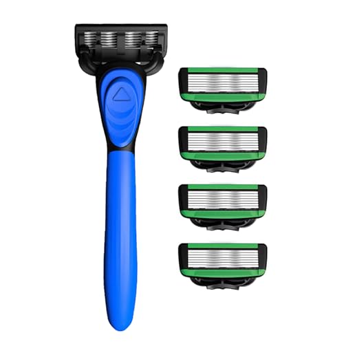 Manueller Herrenrasierer mit 7-lagigem Gummigriff, inklusive 5 Ersatzköpfen für glatte Rasur, Edelstahlklinge von Qcbuegof