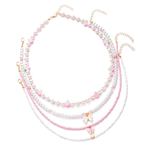 Mehrschichtige Perlenhalsketten mit Erdbeer-Anhänger, handgefertigt, mit Perlen für den Alltag und Partys, Modeschmuck für Frauen, necklace, wie beschrieben, wie beschrieben von Qcbuegof