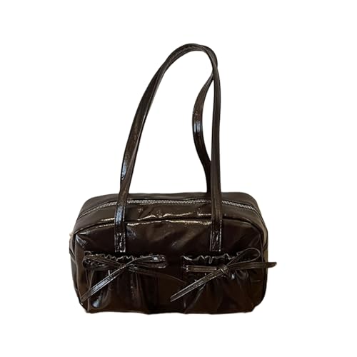 Modische Damen-Handtasche unter den Achseln mit Schleifen Umhängetasche PU elegante Handtasche für den täglichen Gebrauch und besondere Anlässe Ästhetik, Farbe: Kaffeebraun von Qcbuegof
