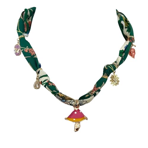 Modische Halskette mit Herz- und Pilz-Anhänger kombiniert mit Band-Schal Kette Schmuck für Frauen einzigartiges Accessoire lässiger formeller Schmuck, Einheitsgröße, wie beschrieben, wie beschrieben von Qcbuegof