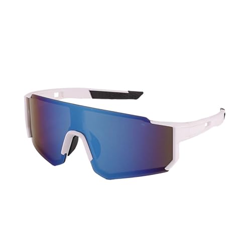 Modische Sport-Sonnenbrille Winddichte Gläser PC Breite Abdeckung Eyewears Outdoor Essential Brillen Sport, Weißer Rahmen Blue Fil, Einheitsgröße von Qcbuegof