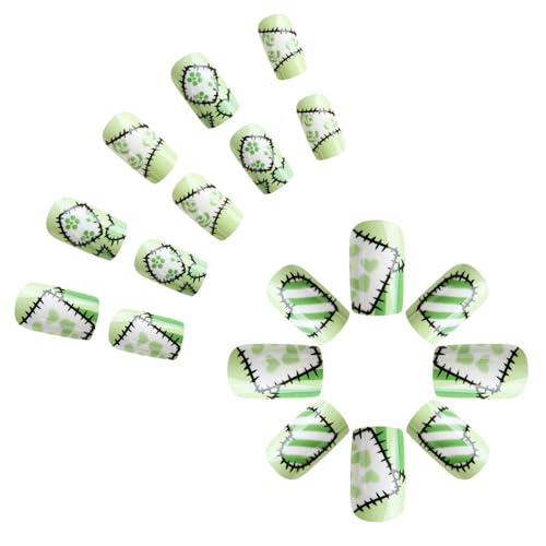 Patrick's Day Press on Nails French Nails Tip Square Fake Kleeblatt Designs Full Covers Acryl Kleber auf Nagel für Frauen klar von Qcbuegof