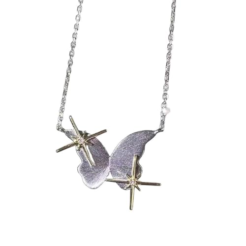 Qcbuegof Delicate Butterfly Star Halskette Raffinierte Colarbone Länge Kette Mit Mattes Finish Legierung Für Modeschmuck Zierstern Und Schmetterlingsketten Halskette von Qcbuegof