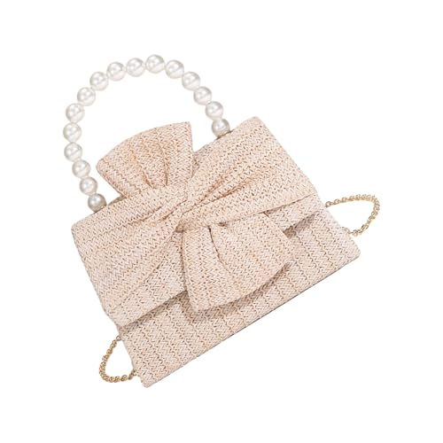 Qcbuegof Elegante Künstliche Perlen Akzentuierte Handtasche Für Frühlingsreisen Praktische Strohkonstruktion Geräumiger Umhängetasche Umhängetasche von Qcbuegof