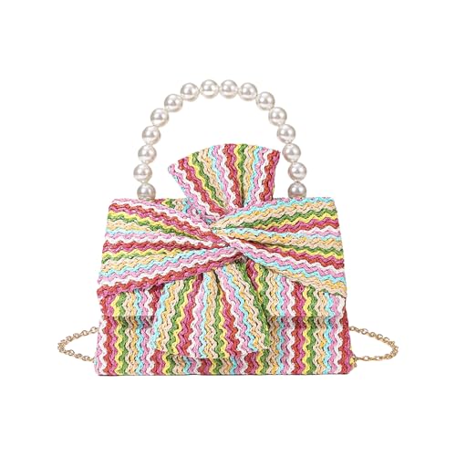 Qcbuegof Elegante Künstliche Perlen Akzentuierte Handtasche Für Frühlingsreisen Praktische Strohkonstruktion Geräumiger Umhängetasche Umhängetasche von Qcbuegof