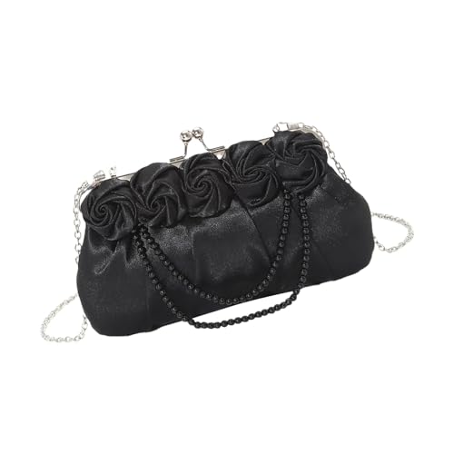 Qcbuegof Frauen Luxuriöser Abendkupplungsbeutel Mit Perlenkette Eleganter Rose Seidenhandtasche Geldtasche Für Formelle Veranstaltung Und Partys Perlenketten Abendbeutel von Qcbuegof