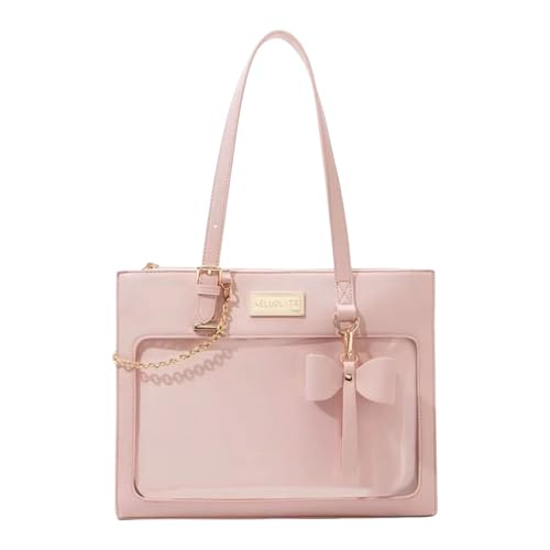 Qcbuegof Japanisches Schulmädchen Süßer Bogenknoten Itabag Große Kapazität Transparente PU Umhängetasche Anime Pin Display Crossbody Handtasche Netter Bogenknoten Transparent Unterarmtasche von Qcbuegof