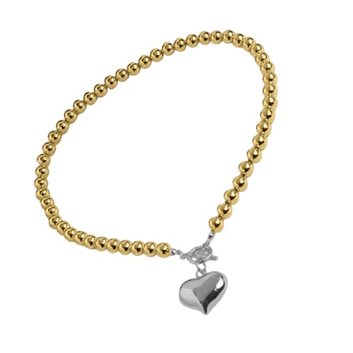 Qcbuegof Kühne Legierung Herz Perlen Statement Halskette Mit Anpassbarer Kette Mehrere Farboptionen Collarbone Kette Schmuck Übertrieben Herz Zauber Halskette von Qcbuegof