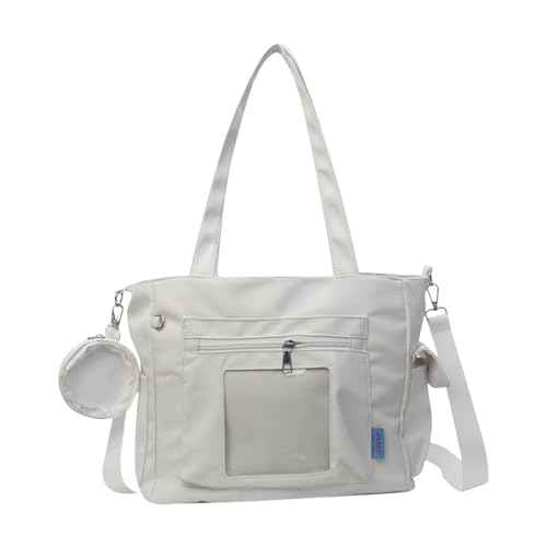 Qcbuegof Modische Handtasche mit abnehmbarer Geldbörse aus Segeltuch, große Umhängetasche, geeignet für verschiedene Anlässe, transparentes PVC-Display, weiß, One Size von Qcbuegof