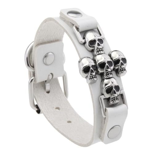 Qcbuegof Nervös Gekreuzte Knochenarmband Mit Punk Rockschädel Charme Synthetischer Leder Handgelenk Schmuck Für Alternative Stile Aussagen PU Lederschädel Handkette Handkette von Qcbuegof
