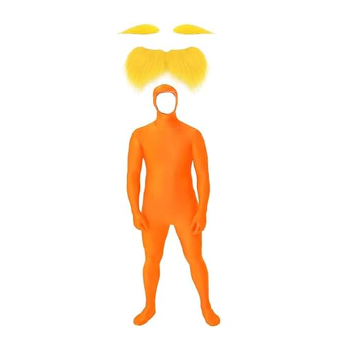 Qcbuegof Open Face Bodysuit Gefälschter Schnurrbart Bart Gelbe Augenbrauen Mandarine Kostümzubehör Halloween World Book Day Outfit Gelbe Augenbrauen von Qcbuegof
