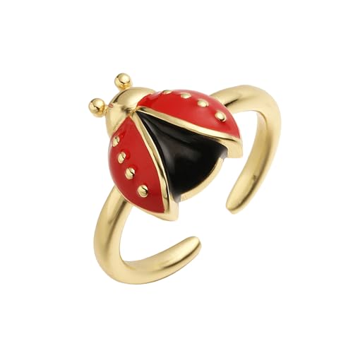 Qcbuegof Sechs Star Ladybirds Inspirierte Verstellbare Ringe Künstlerische Emaillierte Trendy Handgefertigt von Qcbuegof